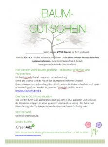 Baum-Gutschein für ZWEI Bäume zum Verschenken