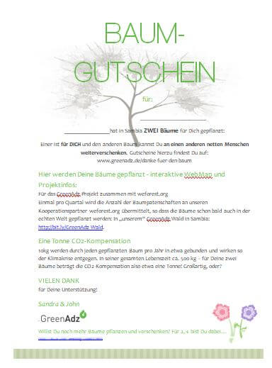 Bild Baumgutschein ZWEI Bäume Two Trees GreenAdz